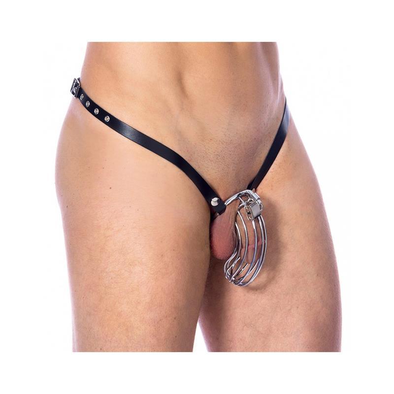 Cinturón de Castidad de Cuero con Jaula Metálica Ajustable-BONDAGE PLAY (LoveCherry) EAN: 8718924236239